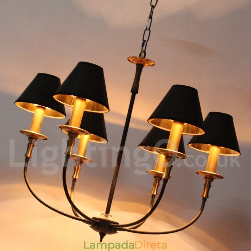 Lustre estilo vela contemporâneo retrô rústico de 6 luzes