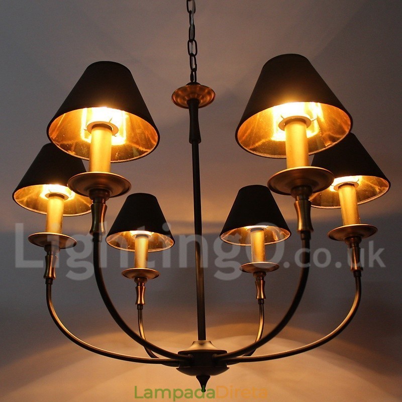 Lustre estilo vela contemporâneo retrô rústico de 6 luzes