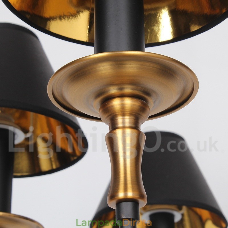 Lustre estilo vela contemporâneo retrô rústico de 6 luzes