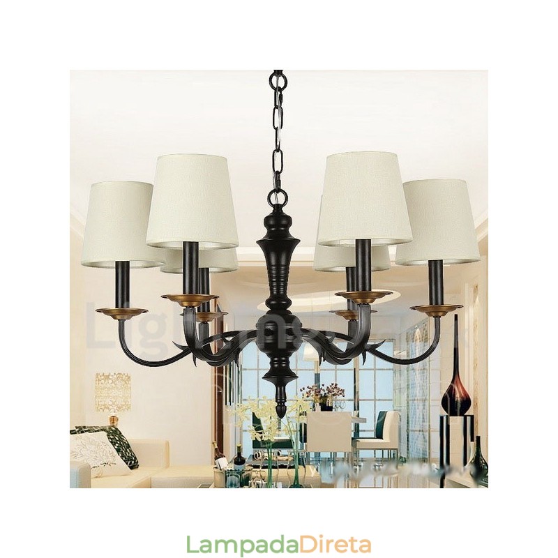 Lustre estilo vela retrô rústico de 6 luzes