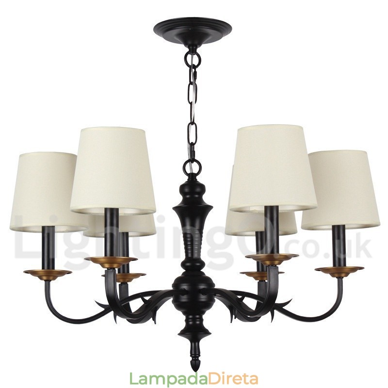 Lustre estilo vela retrô rústico de 6 luzes
