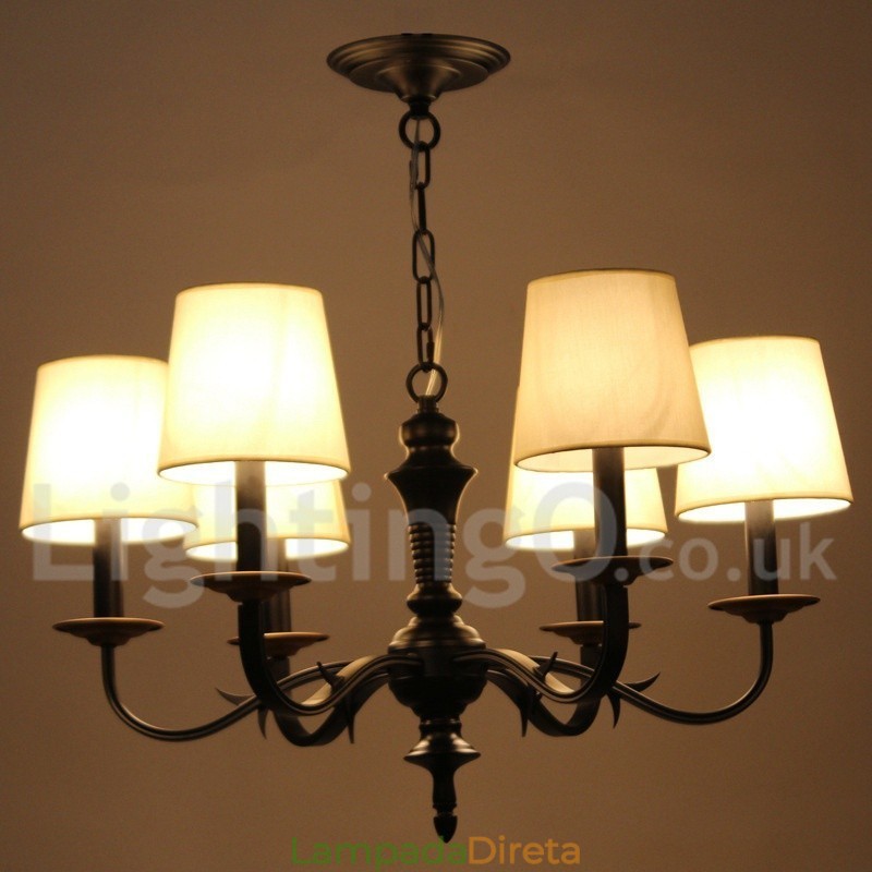 Lustre estilo vela retrô rústico de 6 luzes