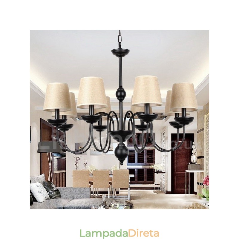 Lustre estilo vela contemporâneo retrô rústico de 8 luzes