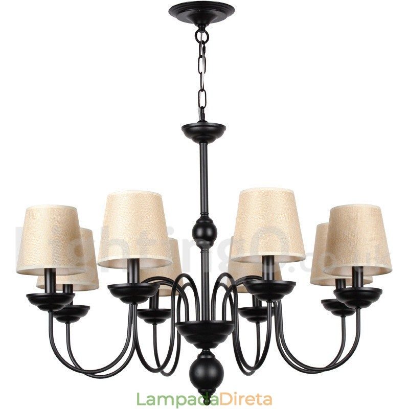 Lustre estilo vela contemporâneo retrô rústico de 8 luzes