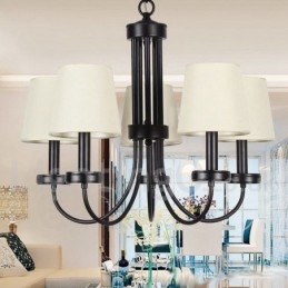 Lustre estilo vela preta contemporânea retrô de 5 luzes