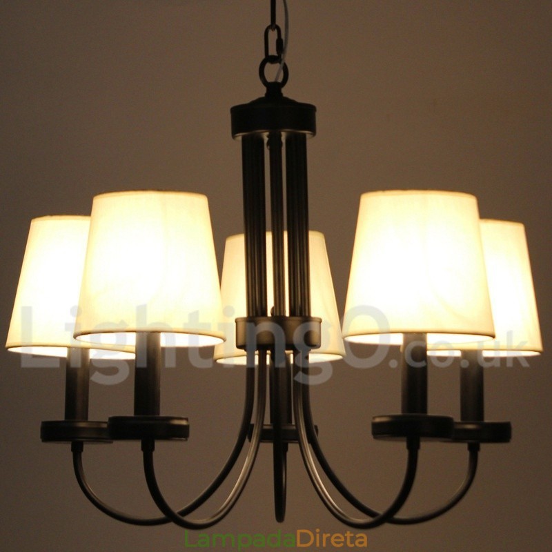 Lustre estilo vela preta contemporânea retrô de 5 luzes