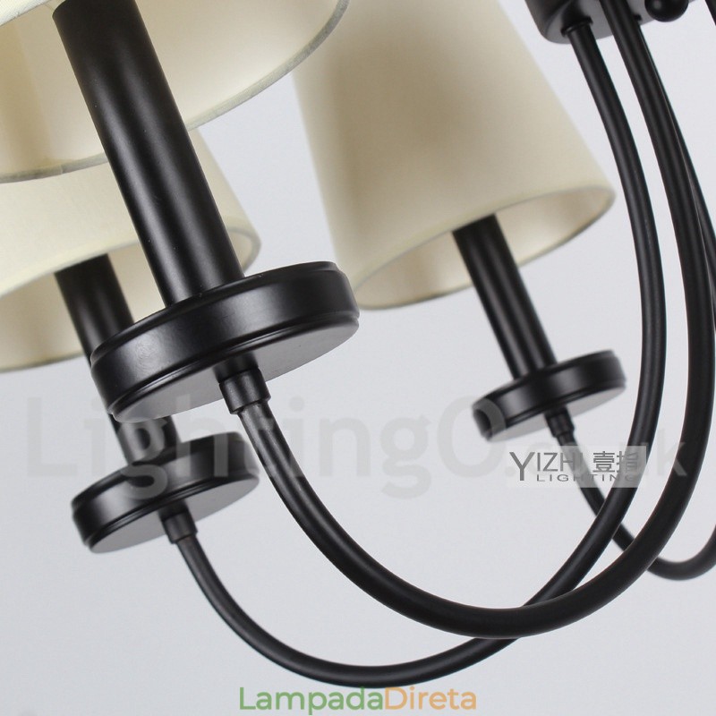 Lustre estilo vela preta contemporânea retrô de 5 luzes