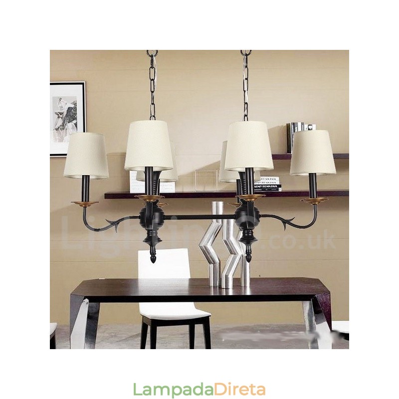 Lustre estilo vela preta retrô rústica de 6 luzes