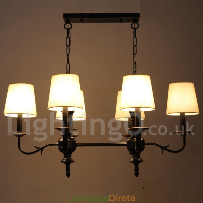 Lustre estilo vela preta retrô rústica de 6 luzes