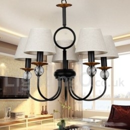 Lustre estilo vela contemporâneo estilo mediterrâneo retrô preto rústico de 5 luzes