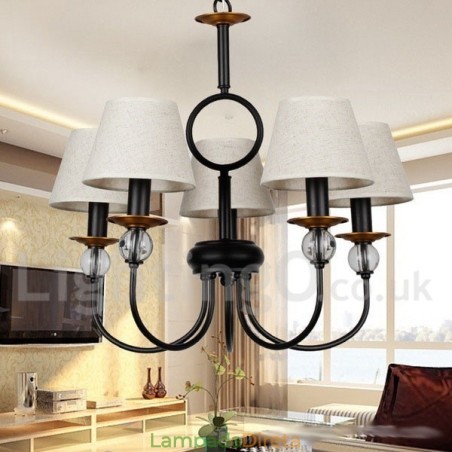 Lustre estilo vela contemporâneo estilo mediterrâneo retrô preto rústico de 5 luzes Lustre estilo vela contemporâneo estilo mediterrâneo retrô preto rústico de 5 luzes