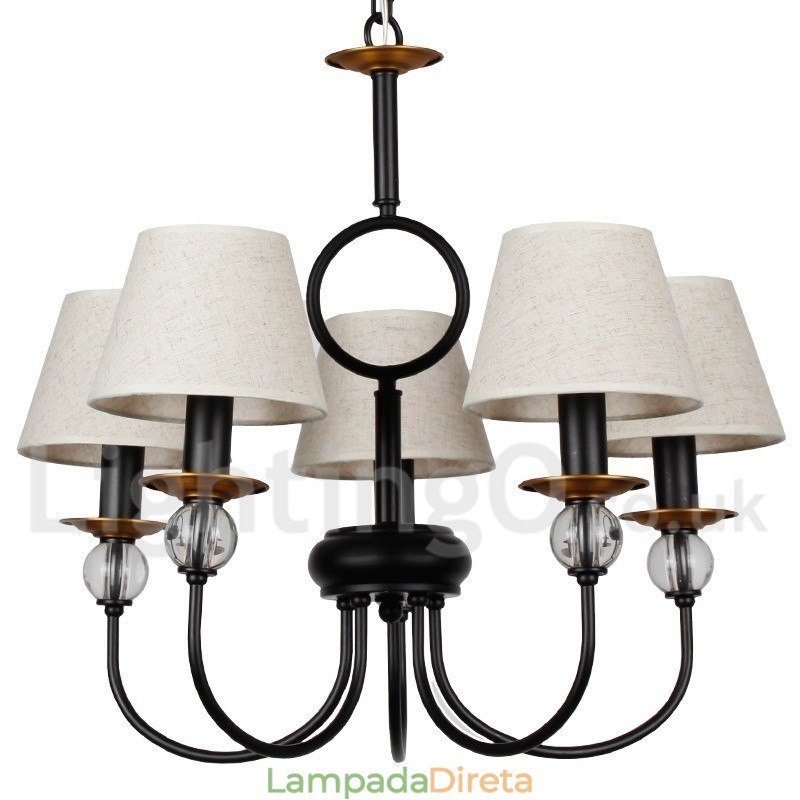 Lustre estilo vela contemporâneo estilo mediterrâneo retrô preto rústico de 5 luzes
