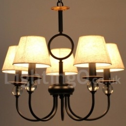 Lustre estilo vela contemporâneo estilo mediterrâneo retrô preto rústico de 5 luzes