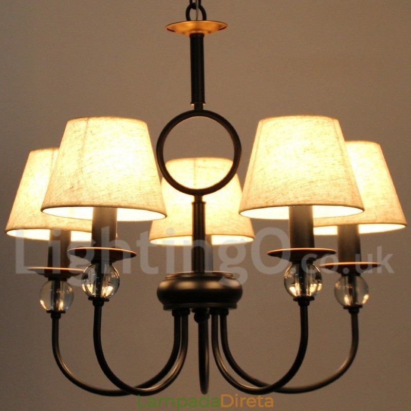 Lustre estilo vela contemporâneo estilo mediterrâneo retrô preto rústico de 5 luzes