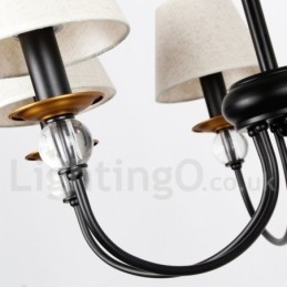 Lustre estilo vela contemporâneo estilo mediterrâneo retrô preto rústico de 5 luzes