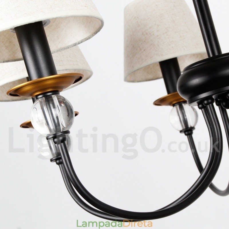 Lustre estilo vela contemporâneo estilo mediterrâneo retrô preto rústico de 5 luzes