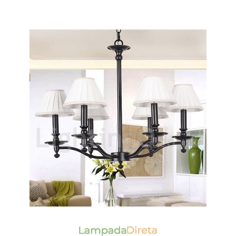Lustre estilo vela rústica retrô de 6 luzes