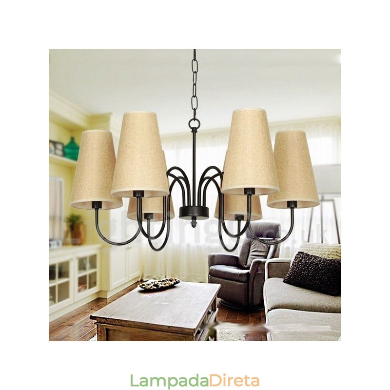 Lustre estilo vela retrô contemporâneo de 6 luzes
