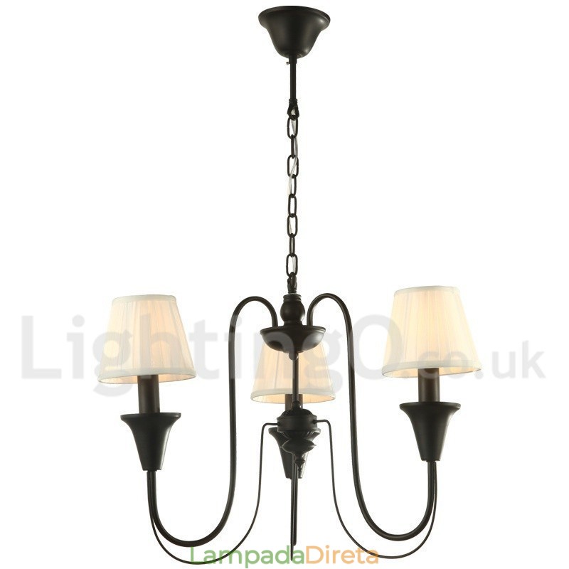 Lustre estilo vela retrô preto de 3 luzes