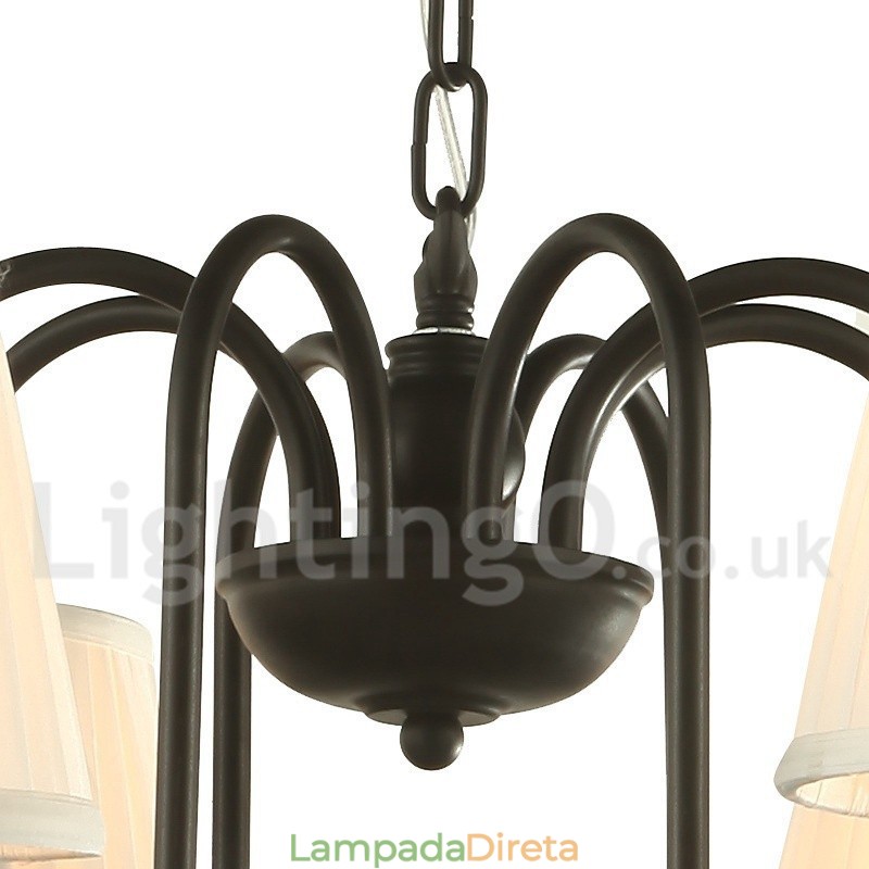 Lustre estilo vela retrô preto de 3 luzes