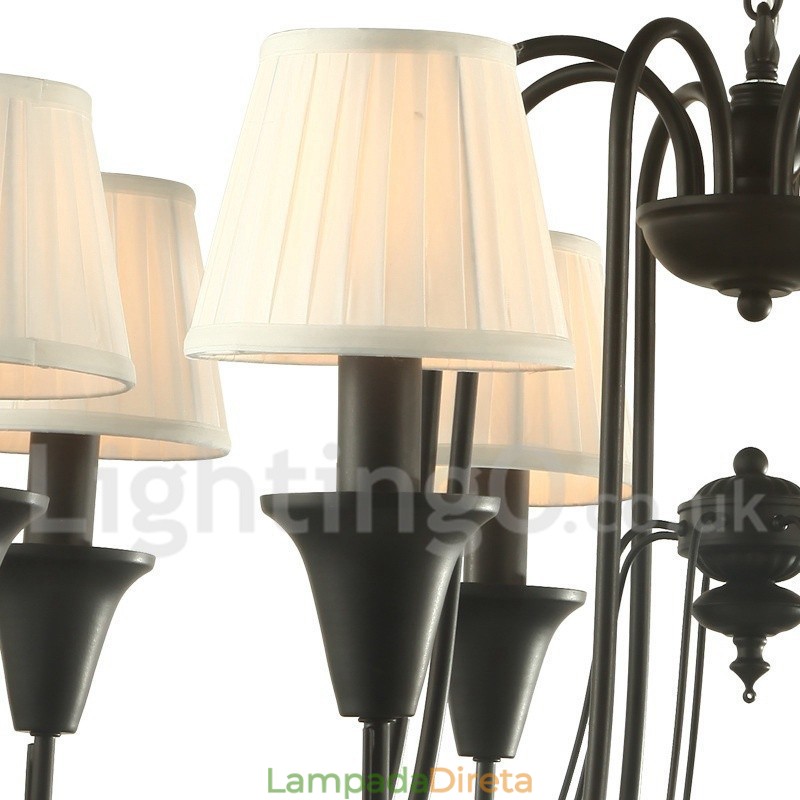 Lustre estilo vela retrô preto de 3 luzes