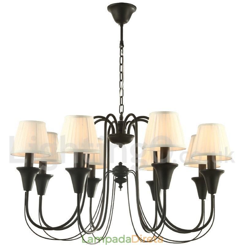 Lustre estilo vela retrô preto de 8 luzes