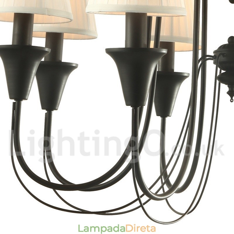 Lustre estilo vela retrô preto de 8 luzes