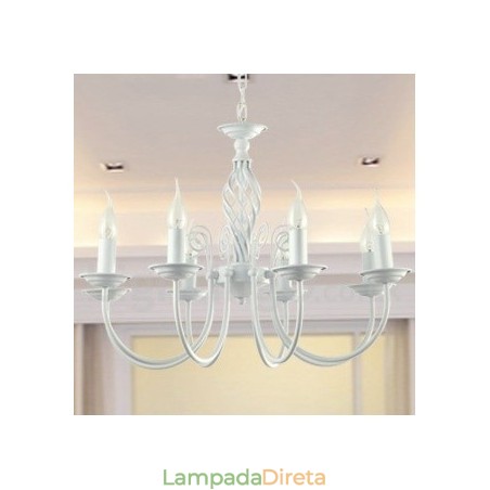 Lustre estilo vela branca retrô contemporânea de 8 luzes Lustre estilo vela branca retrô contemporânea de 8 luzes
