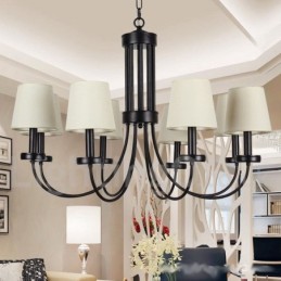 Lustre estilo vela preta contemporânea retrô de 8 luzes