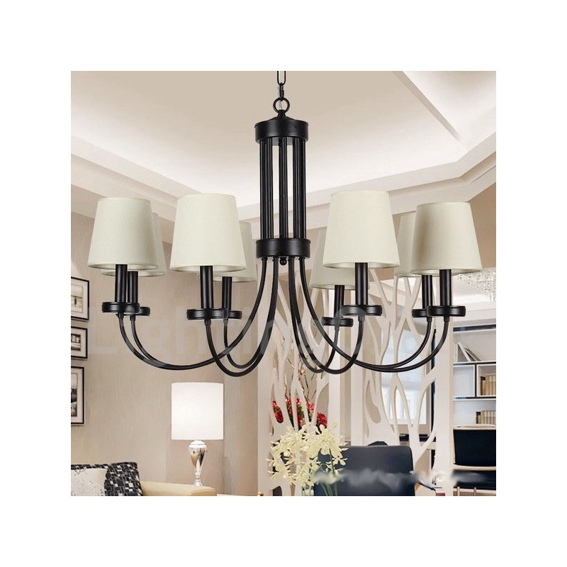 Lustre estilo vela preta contemporânea retrô de 8 luzes