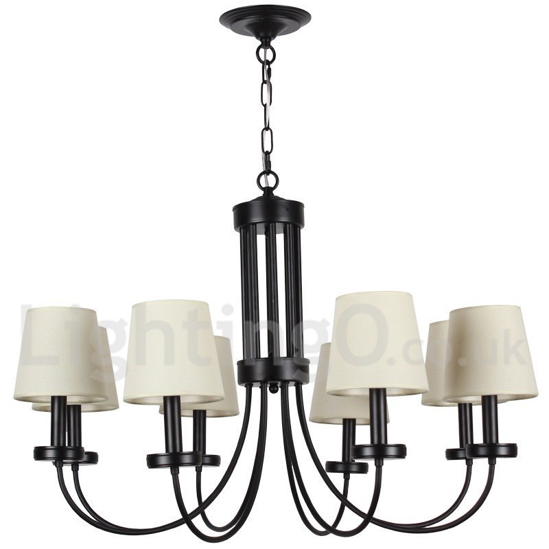Lustre estilo vela preta contemporânea retrô de 8 luzes