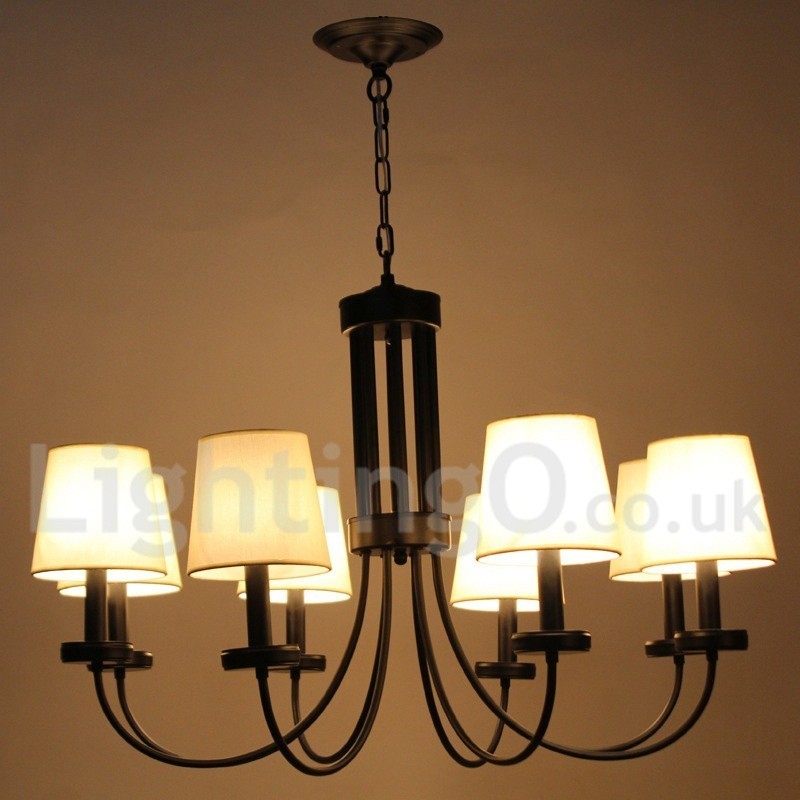 Lustre estilo vela preta contemporânea retrô de 8 luzes