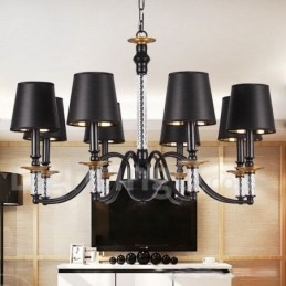 Lustre estilo vela retrô preto de 8 luzes