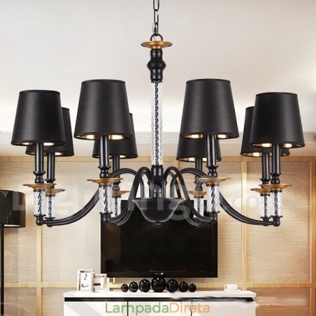 Lustre estilo vela retrô preto de 8 luzes Lustre estilo vela retrô preto de 8 luzes