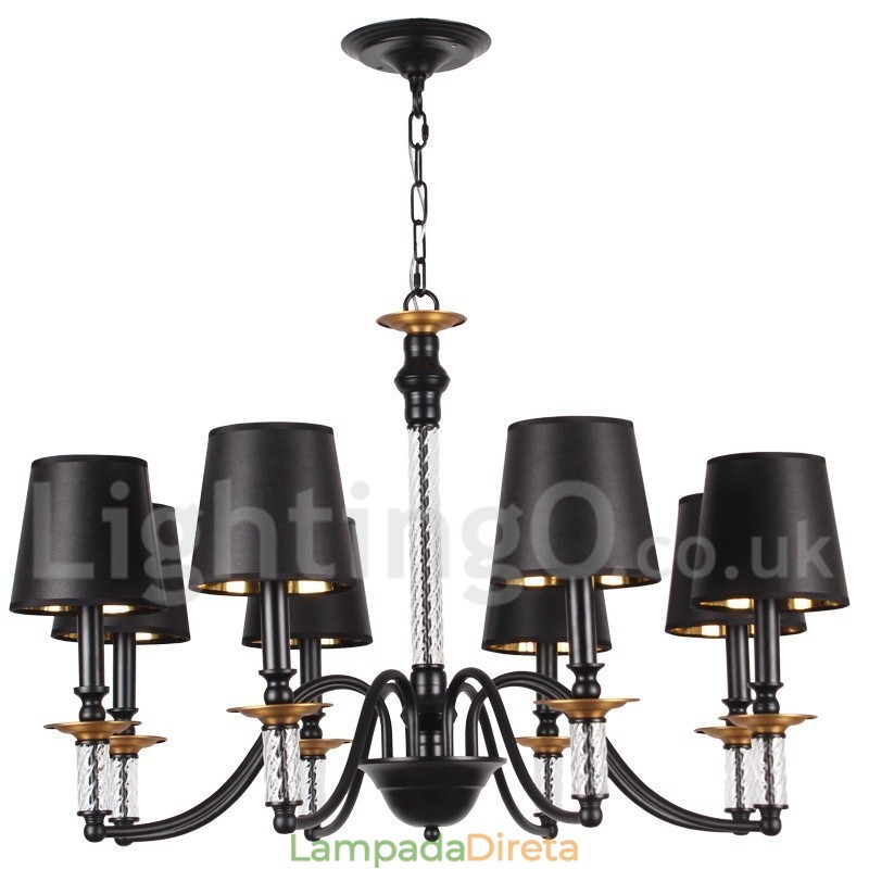 Lustre estilo vela retrô preto de 8 luzes