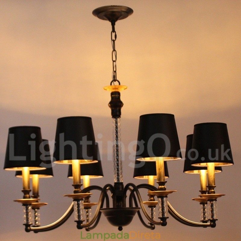 Lustre estilo vela retrô preto de 8 luzes
