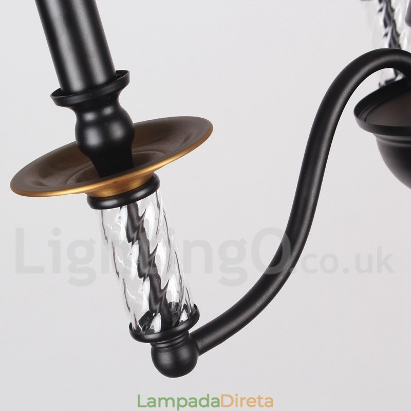 Lustre estilo vela retrô preto de 8 luzes