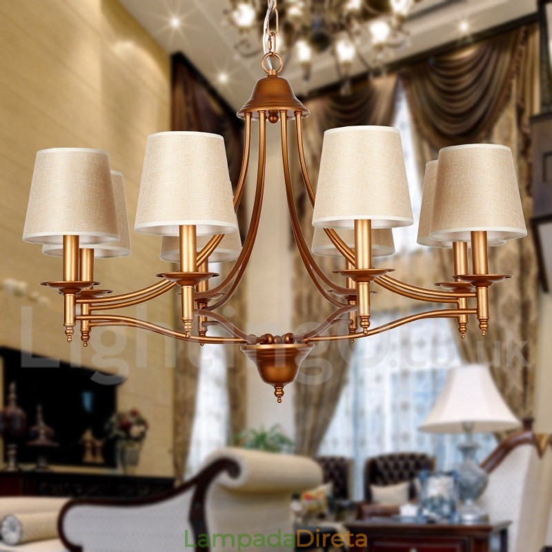 Lustre estilo vela estilo mediterrâneo retrô rústico de 8 luzes