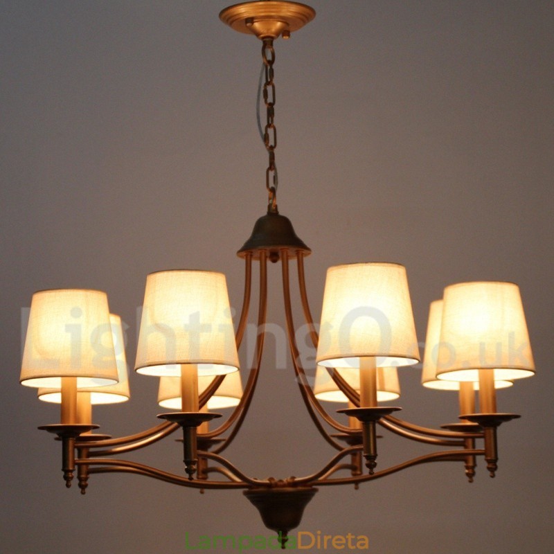 Lustre estilo vela estilo mediterrâneo retrô rústico de 8 luzes