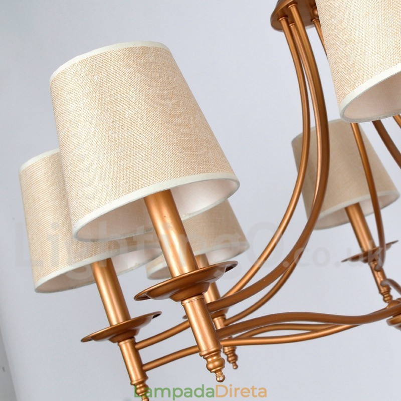 Lustre estilo vela estilo mediterrâneo retrô rústico de 8 luzes