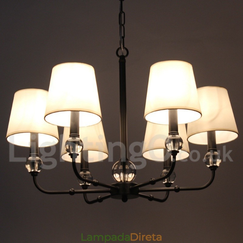 Lustre estilo vela contemporâneo retrô rústico de 6 luzes