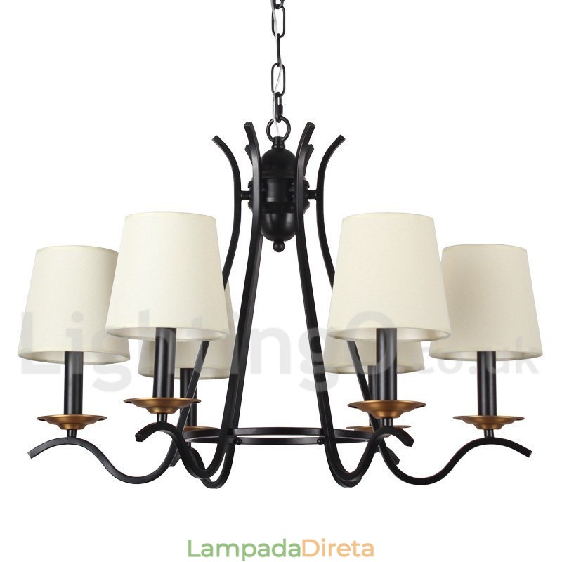 Lustre estilo vela contemporâneo retrô preto de 6 luzes