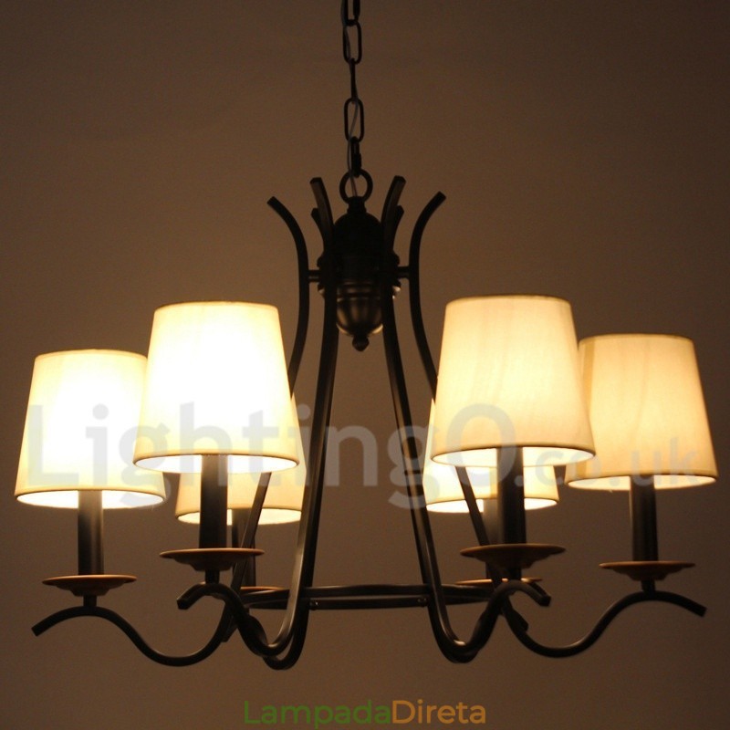 Lustre estilo vela contemporâneo retrô preto de 6 luzes