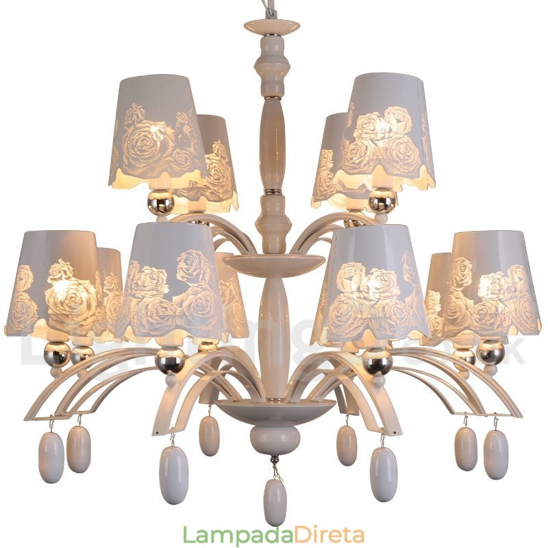 Lustre grande estilo vela 12 luzes rústicas retrô pretas 2 camadas