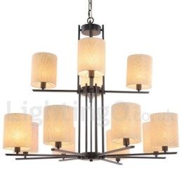 Lustre grande estilo vela 12 luzes rústicas retrô pretas 2 camadas