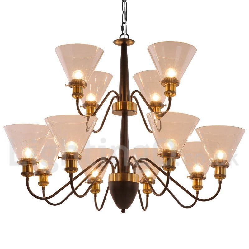 Lustre grande estilo vela 12 luzes rústicas retrô pretas 2 camadas
