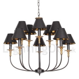 Lustre grande estilo vela retrô preto de 2 níveis
