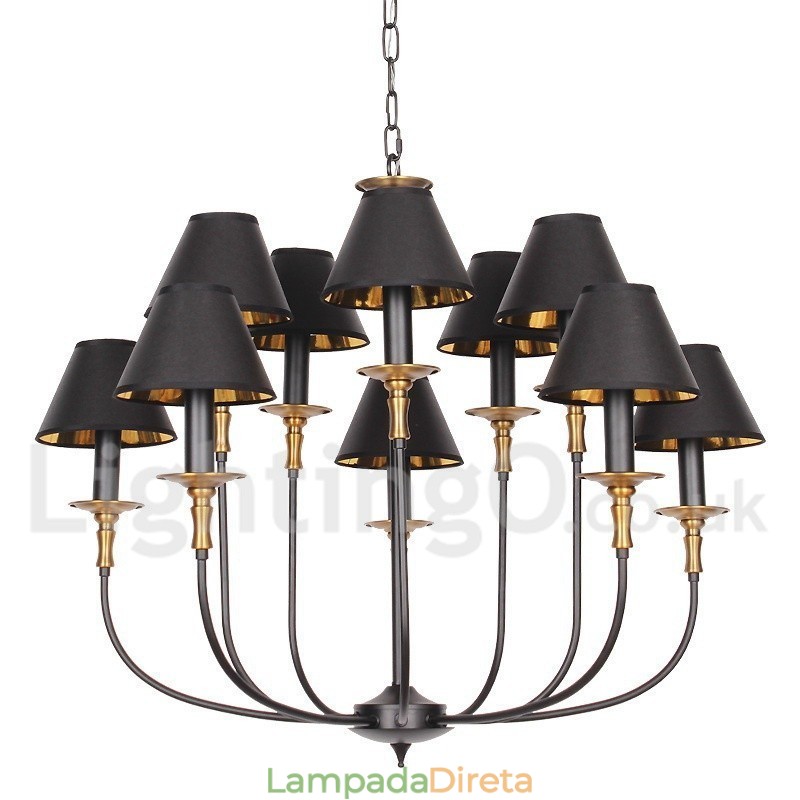 Lustre grande estilo vela retrô preto de 2 níveis