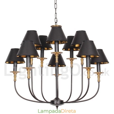 Lustre grande estilo vela retrô preto de 2 níveis Lustre grande estilo vela retrô preto de 2 níveis
