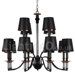 Lustre grande estilo vela 12 luzes rústicas retrô pretas 2 camadas